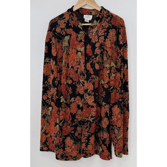 Coldwater Creek Plus Sz Floral Open Front‎ Acetate Stretch Jacket 3x Boho Witchy - Picture 1 of 11